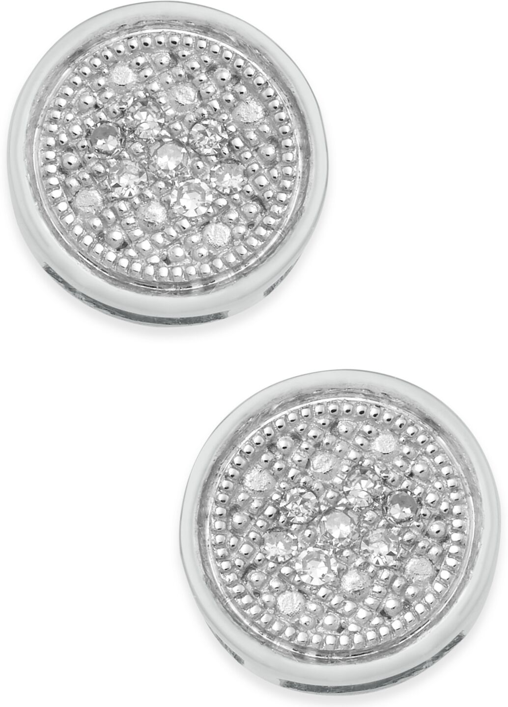 Macy's Diamond Accent Button Stud Earrings - White Gold