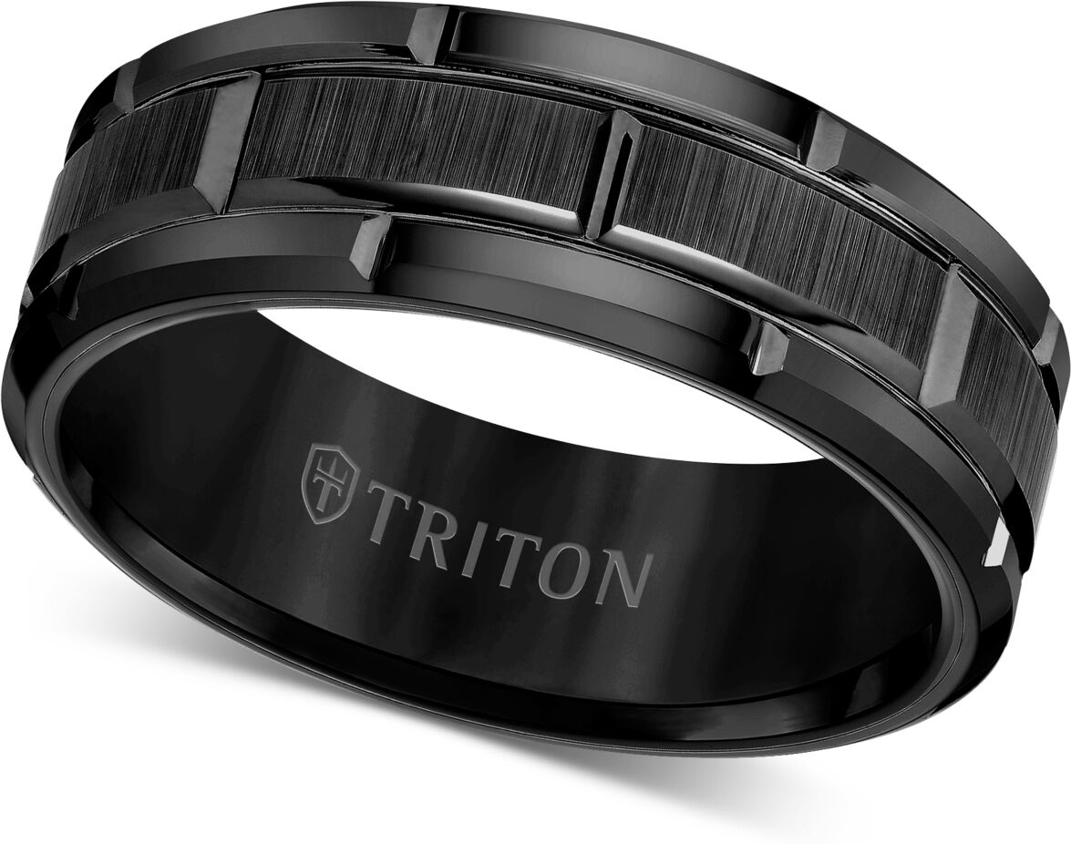 Triton Men's Ring, 8mm Wedding Band in White or Black Tungsten - Black Tungsten