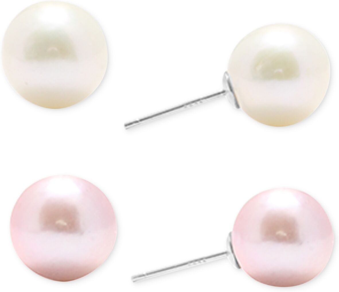 Macy's 2-Pc. Set Pink & White Cultured Freshwater Pearl (9mm) Stud Earrings in Sterling Silver - Silver