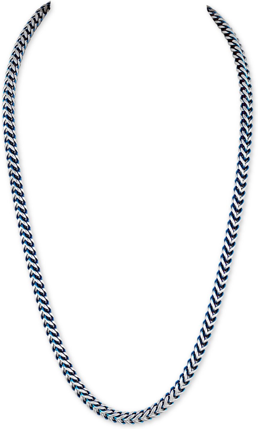 Esquire Men's Jewelry Fox Chain Necklace in Stainless Steel and Blue Ion-Plate, Created for Macy's - Silver