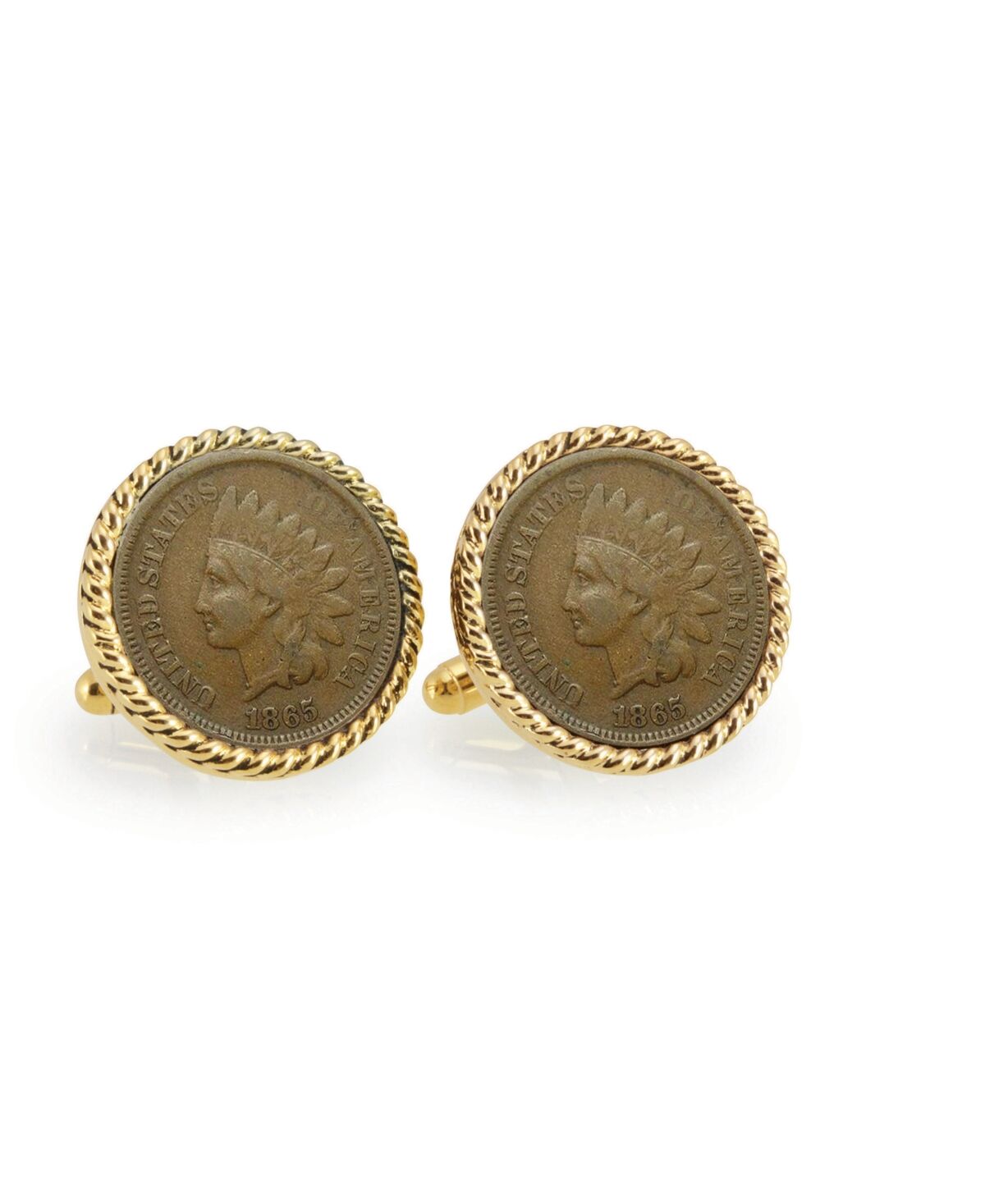 American Coin Treasures Civil War Indian Head Penny Rope Bezel Coin Cuff Links - Gold