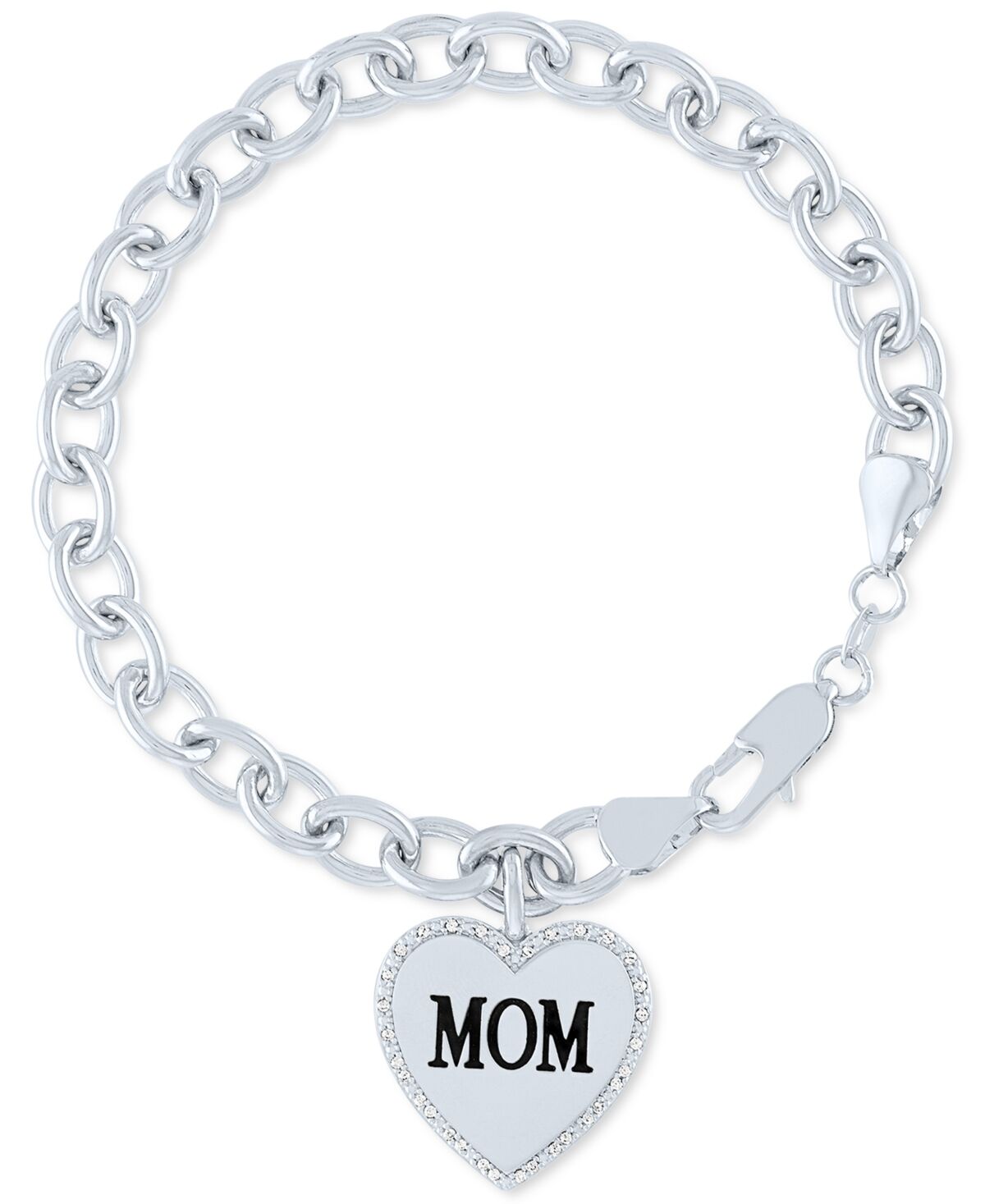 Macy's Diamond Mom Heart Charm Bracelet (1/10 ct. t.w.) in Sterling Silver - White