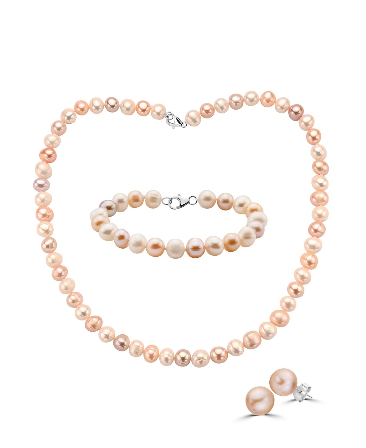 Effy Collection Effy 3-Pc. Set Multicolor Cultured Freshwater Pearl (8mm) Necklace, Bracelet & Stud Earrings - Sterling Silver