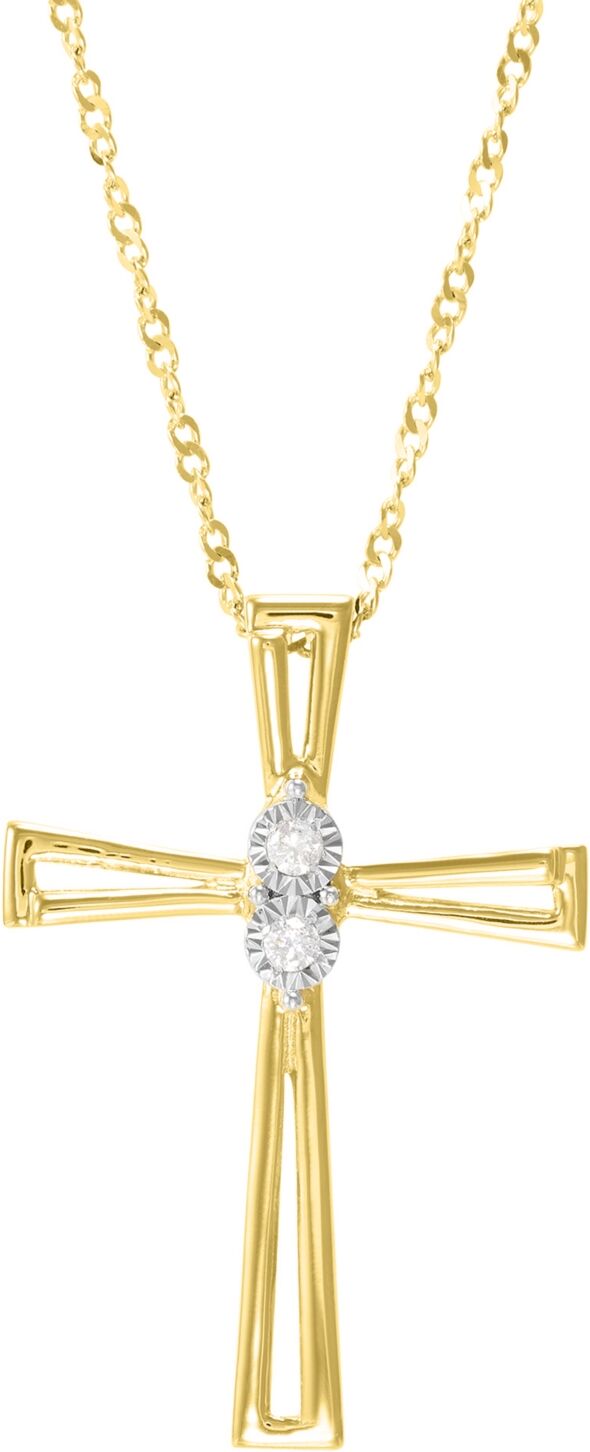 Macy's Diamond Accent Double Bar Cross Pendant in Sterling Silver or 14k Gold-Plated Sterling Silver - Gold-Plated Sterling Silver