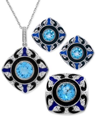 Macy's Swiss Blue White Topaz Enamel Jewelry Collection In Sterling Silver