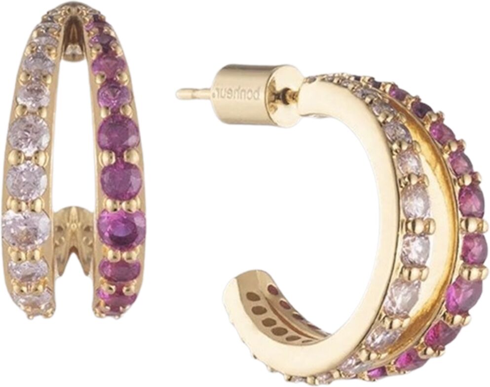 Bonheur Jewelry Mariah Pink Crystal Double Hoop Earrings - Karat Gold Plated Brass