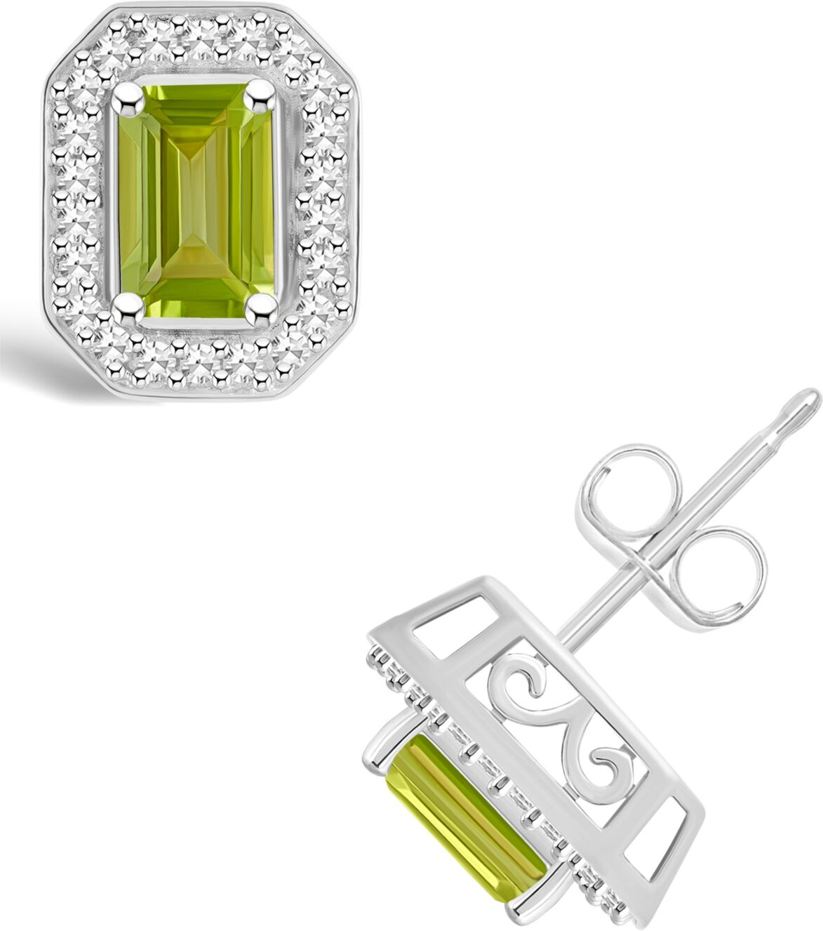 Macy's Peridot (1-2/5 ct. t.w.) and Diamond (1/5 ct. t.w.) Halo Studs in Sterling Silver - Peridot