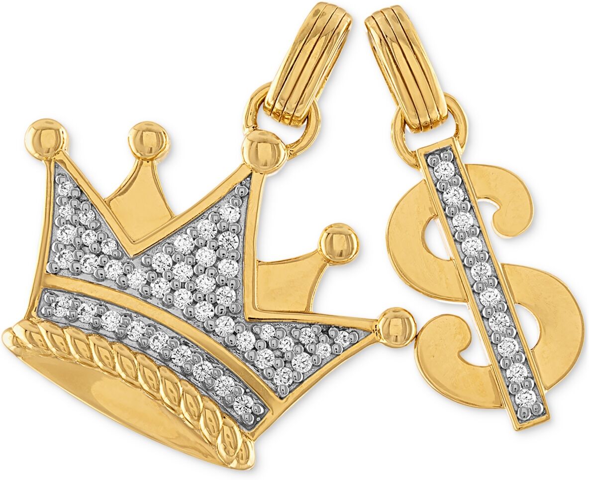 Esquire Men's Jewelry 2-Pc. Set Cubic Zirconia Crown and Dollar Sign Pendants in 14k Gold-Plated Sterling Silver, Created for Macy's - Gold Over Silve