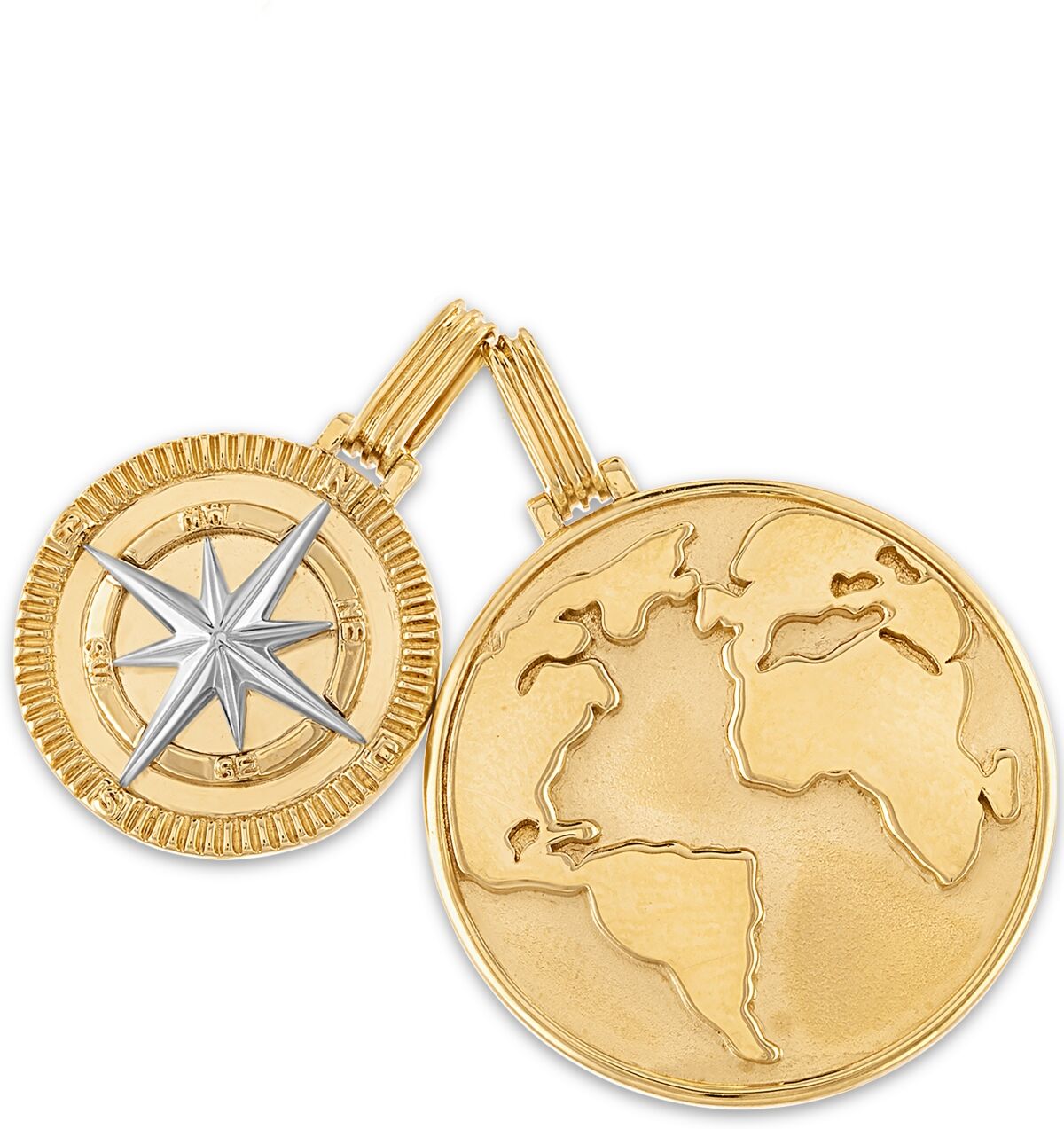 Esquire Men's Jewelry 2-Pc. Set Globe & Compass Amulet Pendants in 14k Gold-Plated Sterling Silver, Created for Macy's - Gold Over Silver