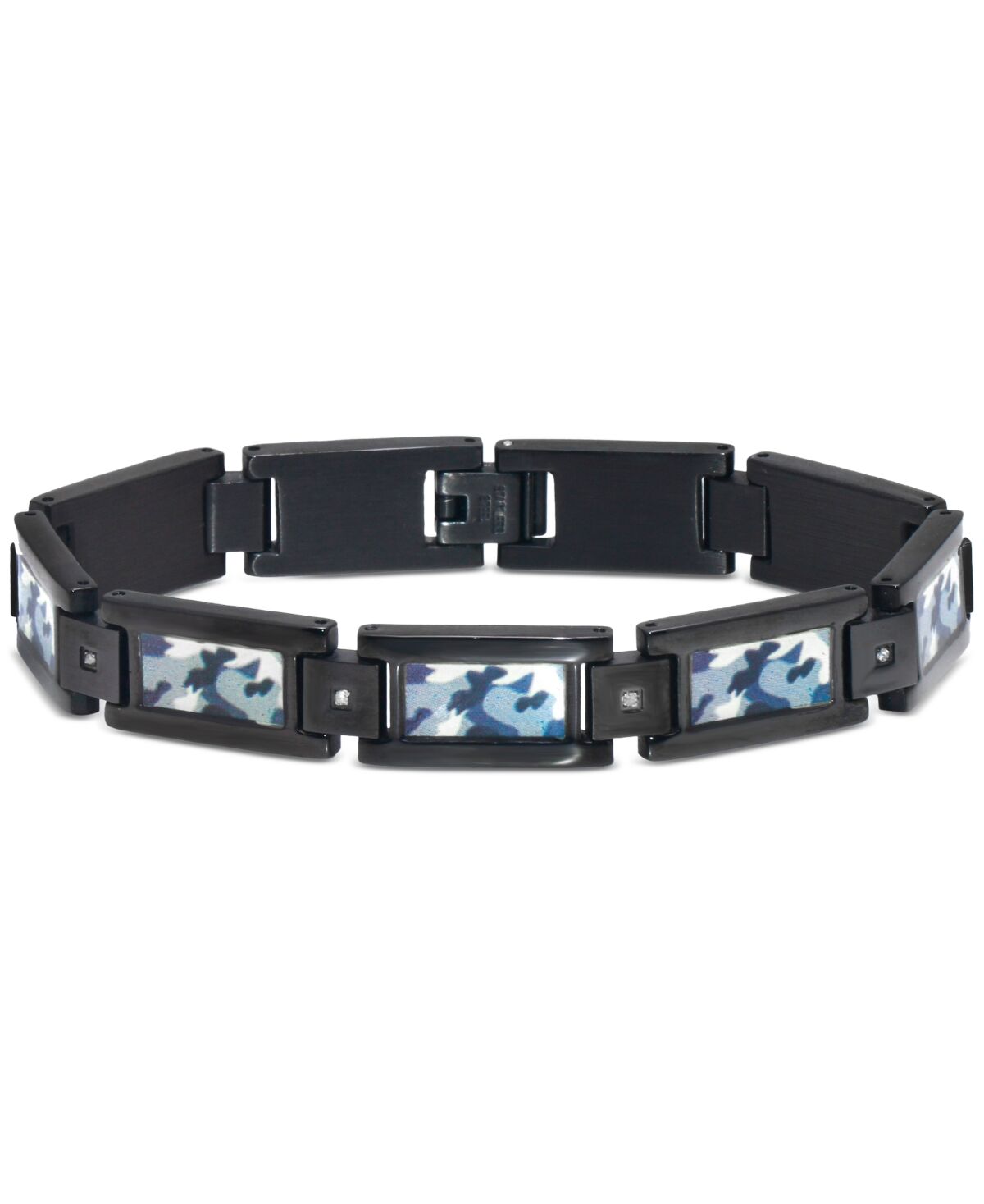 Macy's Men's Diamond Accent Camo Carbon Fiber Link Bracelet in Black Ion-Plated Stainless Steel - Black