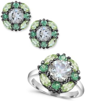 Macy's Prasiolite Tsavorite Peridot Cluster Jewelry Collection In Sterling Silver