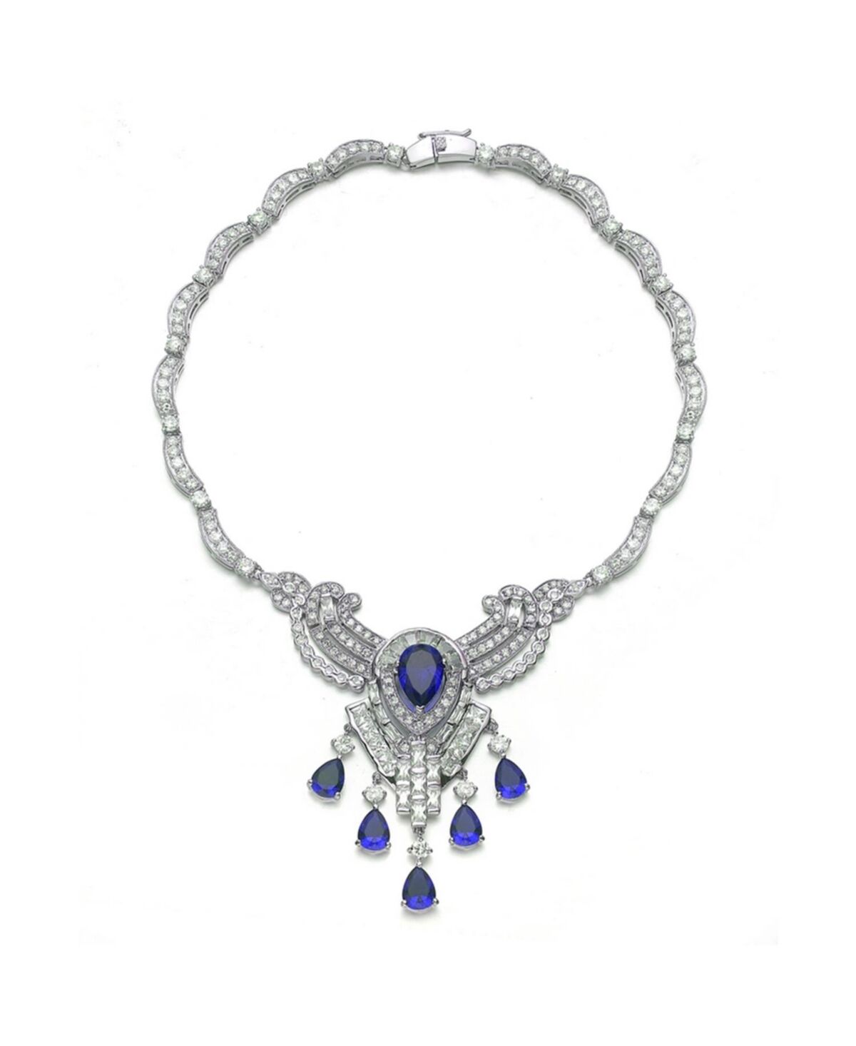 Genevive Elegant Heavy Sterling Silver Teardrop with Cubic Zirconia Accent Necklace - Sapphire