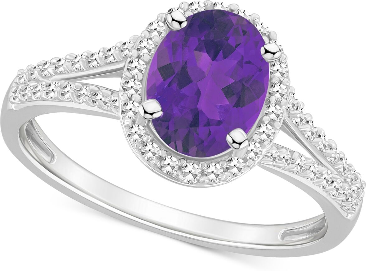 Macy's Amethyst (1-1/5 ct. t.w.) & Diamond (1/4 ct. t.w.) Oval Halo Split Shank Ring in Sterling Silver (Also in Citrine, Garnet, Peridot, & Blue Topaz) - AM