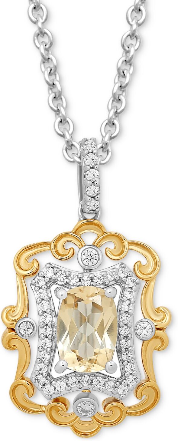 Disney Enchanted Disney Fine Jewelry Citrine (7/8 ct. t.w.) & Diamond (1/5 ct. t.w.) Belle Pendant in Sterling Silver & 14k Gold, 16