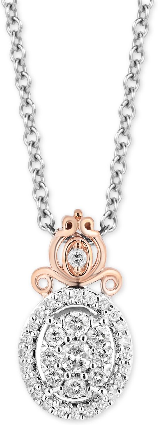 Disney Enchanted Disney Fine Jewelry Diamond Cinderella Carriage Pendant Necklace (1/5 ct. t.w.) in Sterling Silver & 14k Rose Gold-Plate, 16