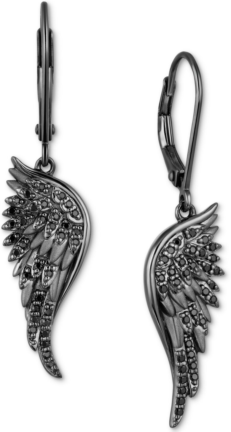 Disney Enchanted Disney Fine Jewelry Black Diamond Villains Maleficent Wing Drop Earrings (1/3 ct. t.w.) in Black Rhodium-Plated Sterling Silver - Black Rhod