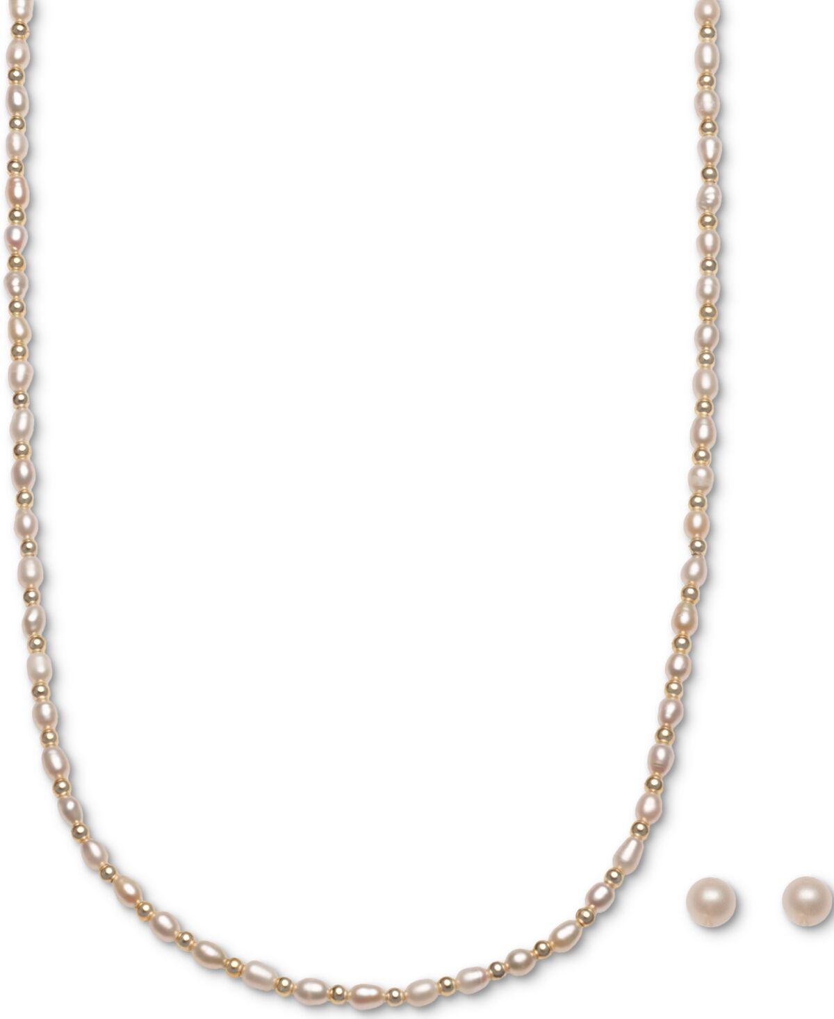 Macy's 2-Pc. Set Cultured Freshwater Pearl (4-5mm) Beaded Collar Necklace & Stud Earrings in 18k Gold-Plated Sterling Silver - Gold Over Silver