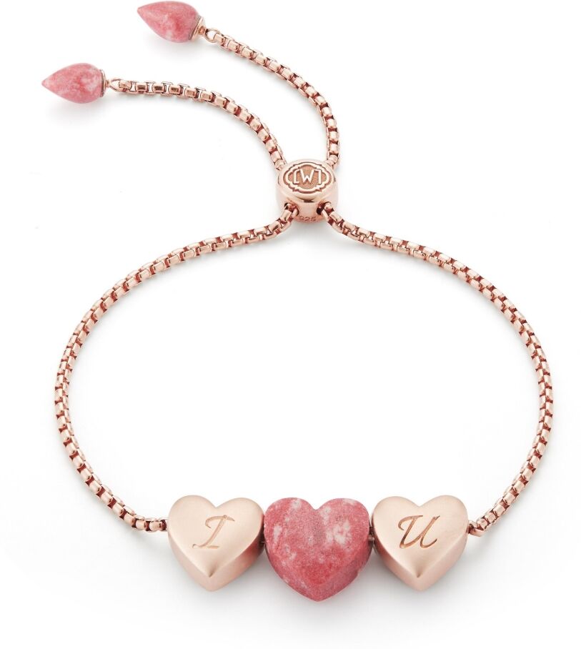 LuvMyJewelry Luv Me Love Heart Thulite Gemstone Rose Gold Plated Sterling SIlver Bracelet - Pink