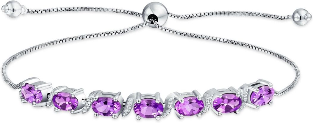 Bling Jewelry Natural 9.25 Ctw Gemstones Zircon Accent Purple Amethyst Bolo Tennis Bracelet for Women Adjustable 7-8 Inch .925 Sterling Silver - Purple amethyst