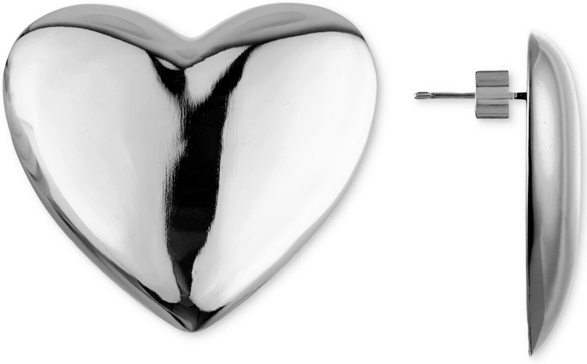 Oma The Label Vintage Heart Statement Stud Earrings - Silver Tone