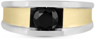 Macy's Mens Two Tone Black Diamond Concave Ring Collection In Sterling Silver 14k Gold Plate