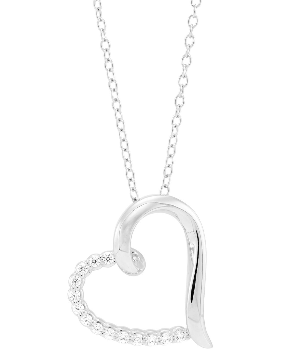Macy's Diamond Polished Heart Pendant Necklace (1/10 ct. t.w.) in Sterling Silver, 16