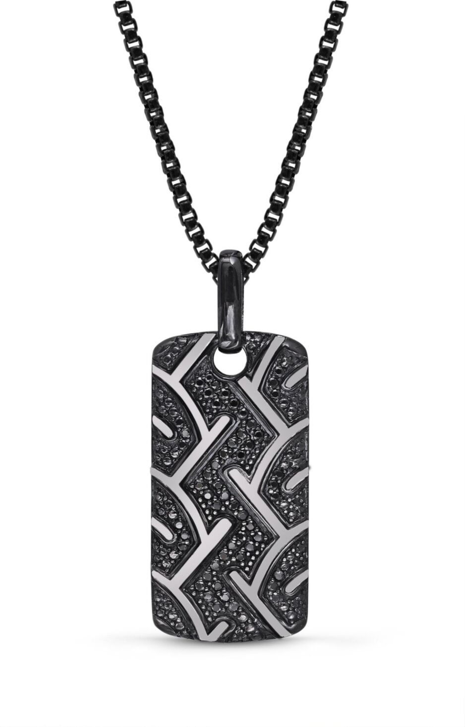 LuvMyJewelry Sterling Silver Black Diamond American Muscle Design Rhodium Plated Tire Tread Tag Chain - Dark Grey