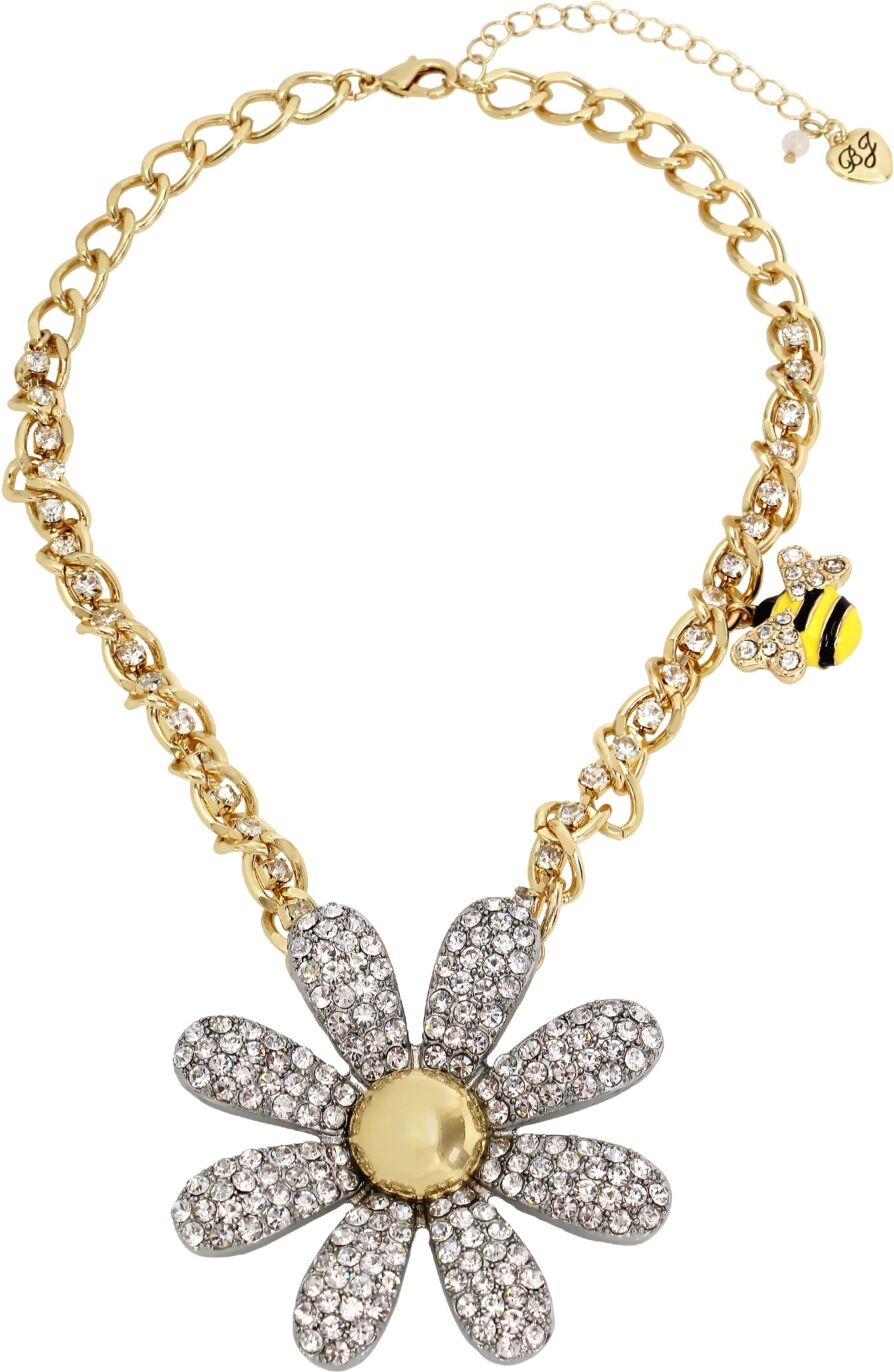 Betsey Johnson Faux Stone Daisy Pendant Necklace - Crystal, Two-Tone