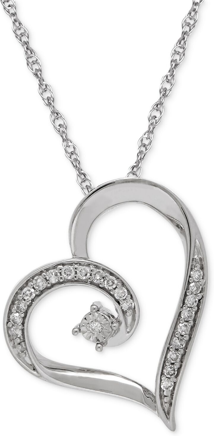 Macy's Diamond Heart Pendant Necklace (1/10 ct. t.w.) in Sterling Silver - Silver