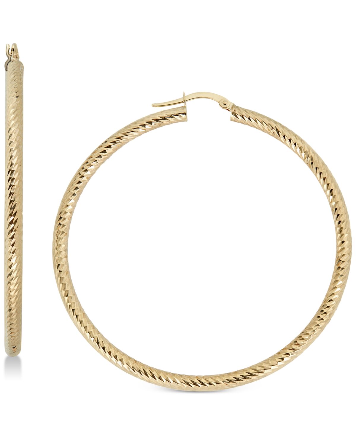 Italian Gold Textured Hoop Earrings in 14k Gold, 50mm, Made in Italy - Yellow Gold