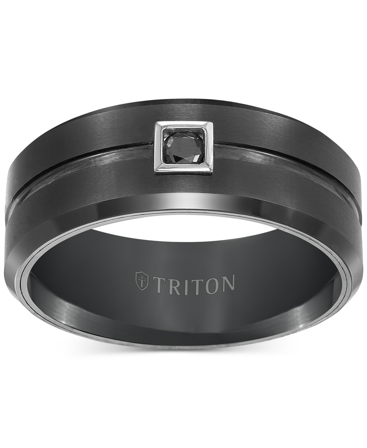 Triton Men's Black Tungsten Ring, Black Diamond Wedding Band (1/10 ct. t.w.) - Tungsten