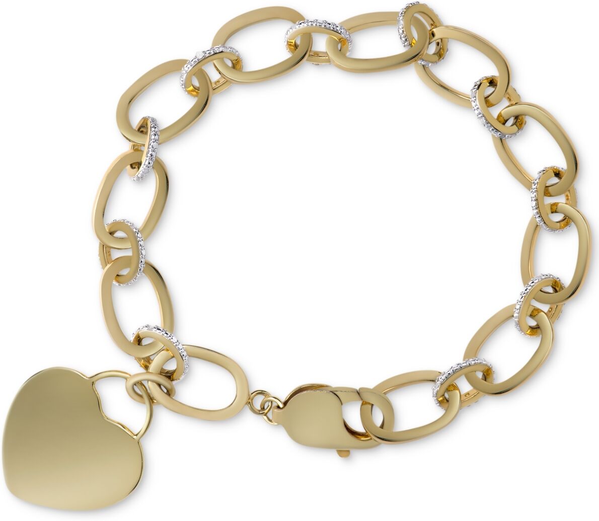 Macy's Diamond Heart Charm Bracelet (1/10 ct. t.w.) in Sterling Silver or 14k Gold-Plated Sterling Silver - Gold-Plated Sterling Silver