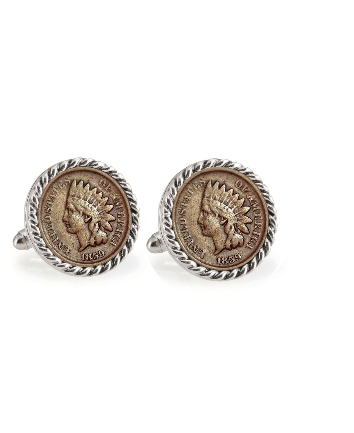 American Coin Treasures 1859 First-Year-Of-Issue Indian Head Penny Rope Bezel Coin Cuff Links - Silver