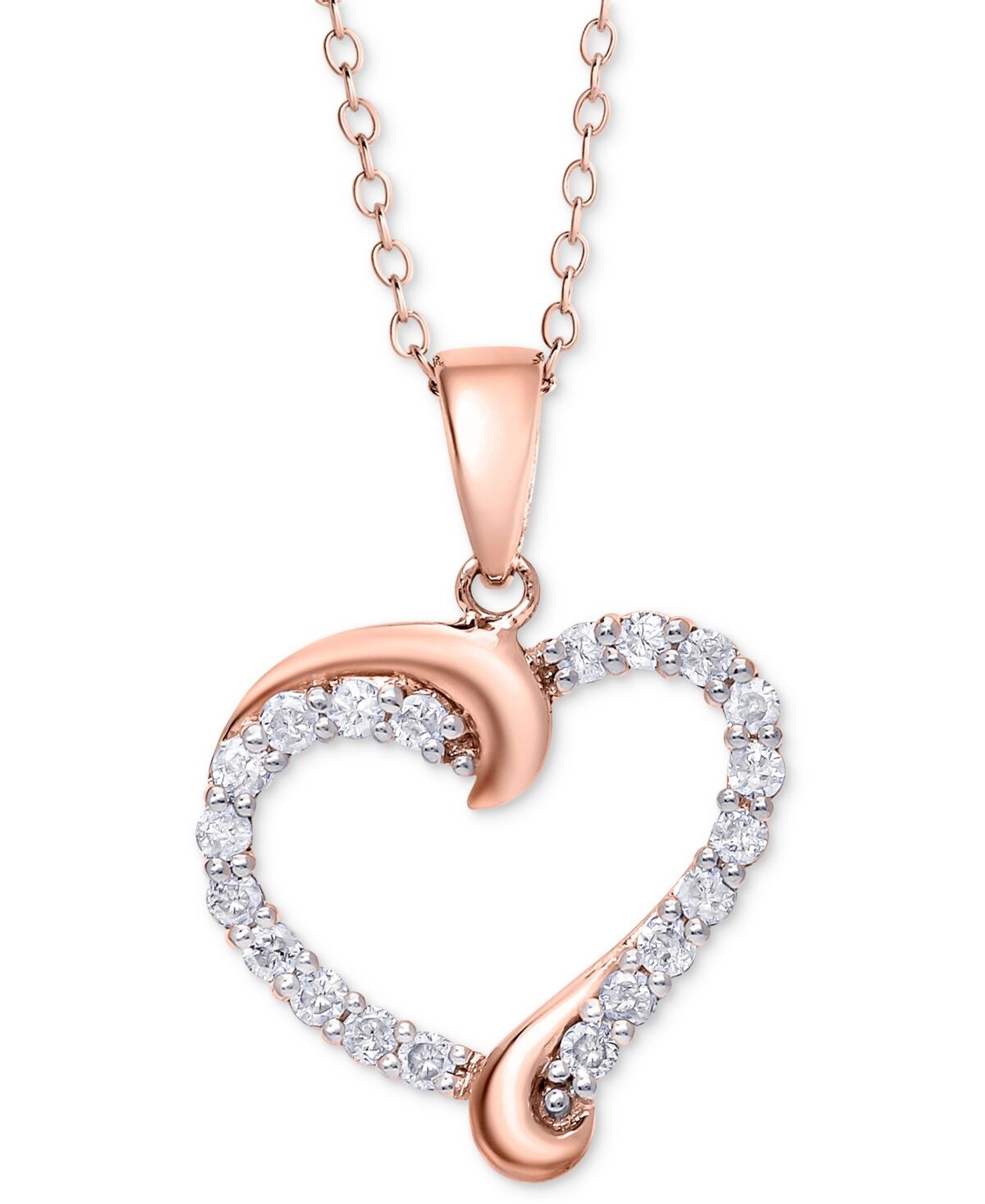 Macy's Diamond Swirl Heart Pendant Necklace (1/2 ct. t.w.) in Sterling Silver, 14k Gold-Plated Sterling Silver, or 14k Rose Gold-Plated Sterling Silver - Pin
