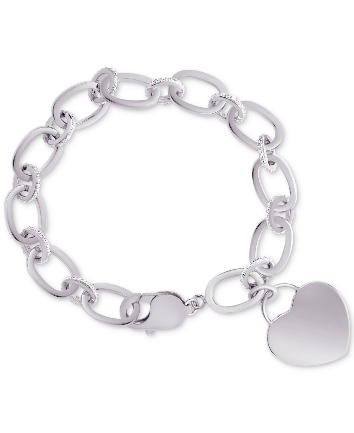 Macy's Diamond Heart Charm Bracelet (1/10 ct. t.w.) in Sterling Silver or 14k Gold-Plated Sterling Silver - Sterling Silver