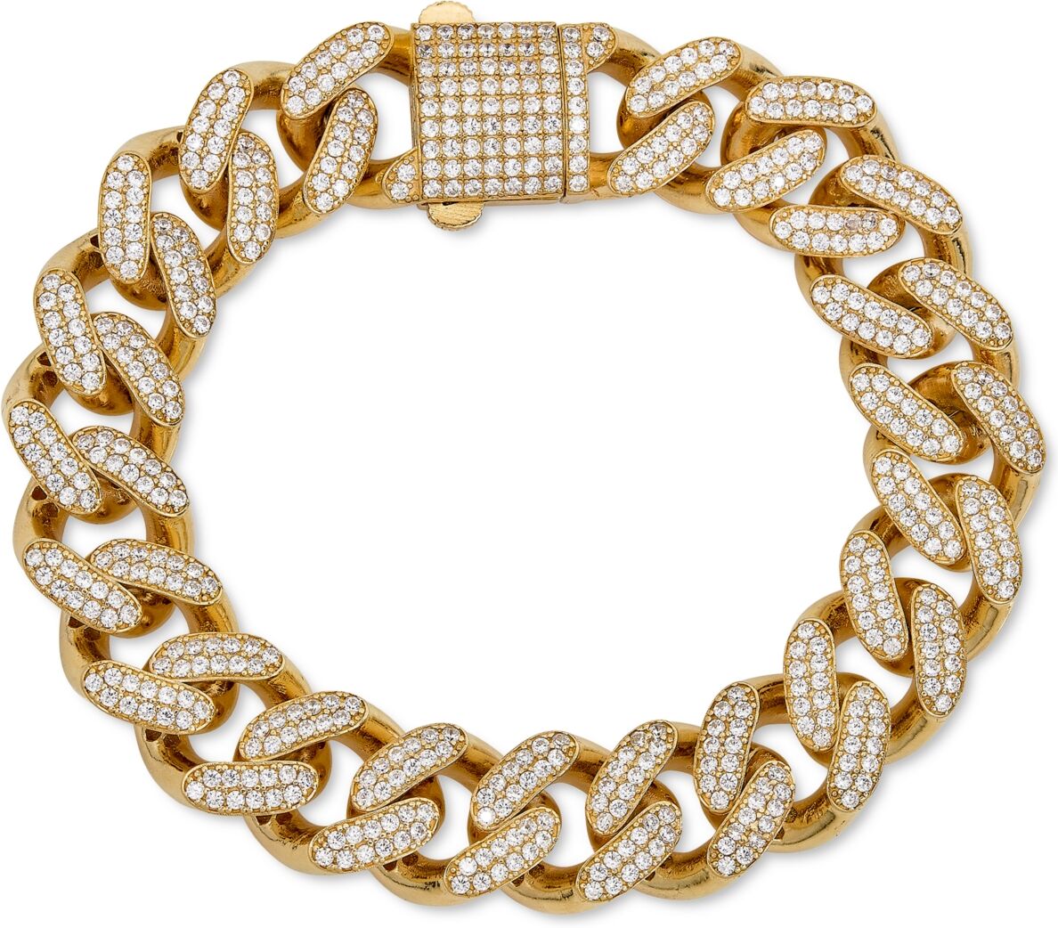 Macy's Men's Cubic Zirconia Curb Link Chain Bracelet in 24k Gold-Plated Sterling Silver - Gold Over Silver