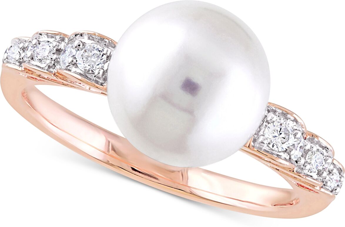 Macy's Cultured Freshwater Pearl (9mm) & Diamond (1/8 ct. t.w.) Ring in 10k Rose Gold - Rose Gold