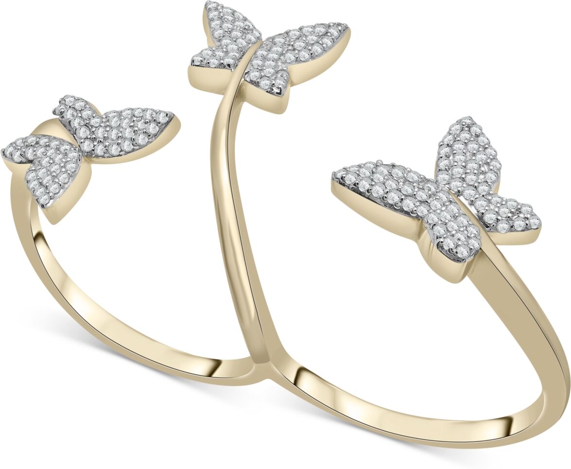 Wrapped Diamond Butterfly Double Finger Ring (1/2 ct. t.w.) in 10k White or Yellow Gold, Created for Macy's - Yellow Gold