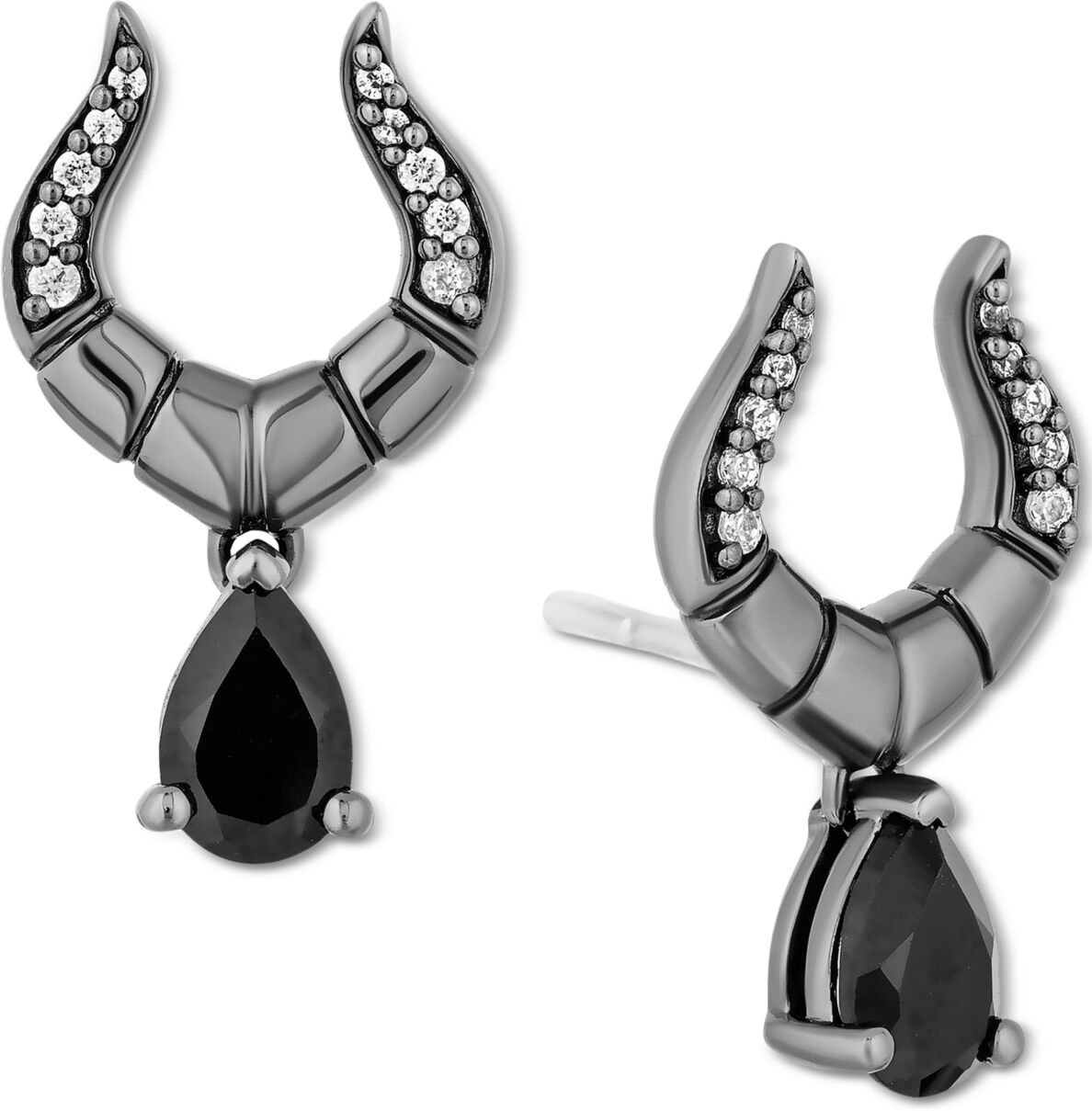 Disney Enchanted Disney Fine Jewelry Onyx & Diamond (1/10 ct. t.w.) Maleficent Stud Earrings in Black Rhodium-Plated Sterling Silver - Sterling Sliver