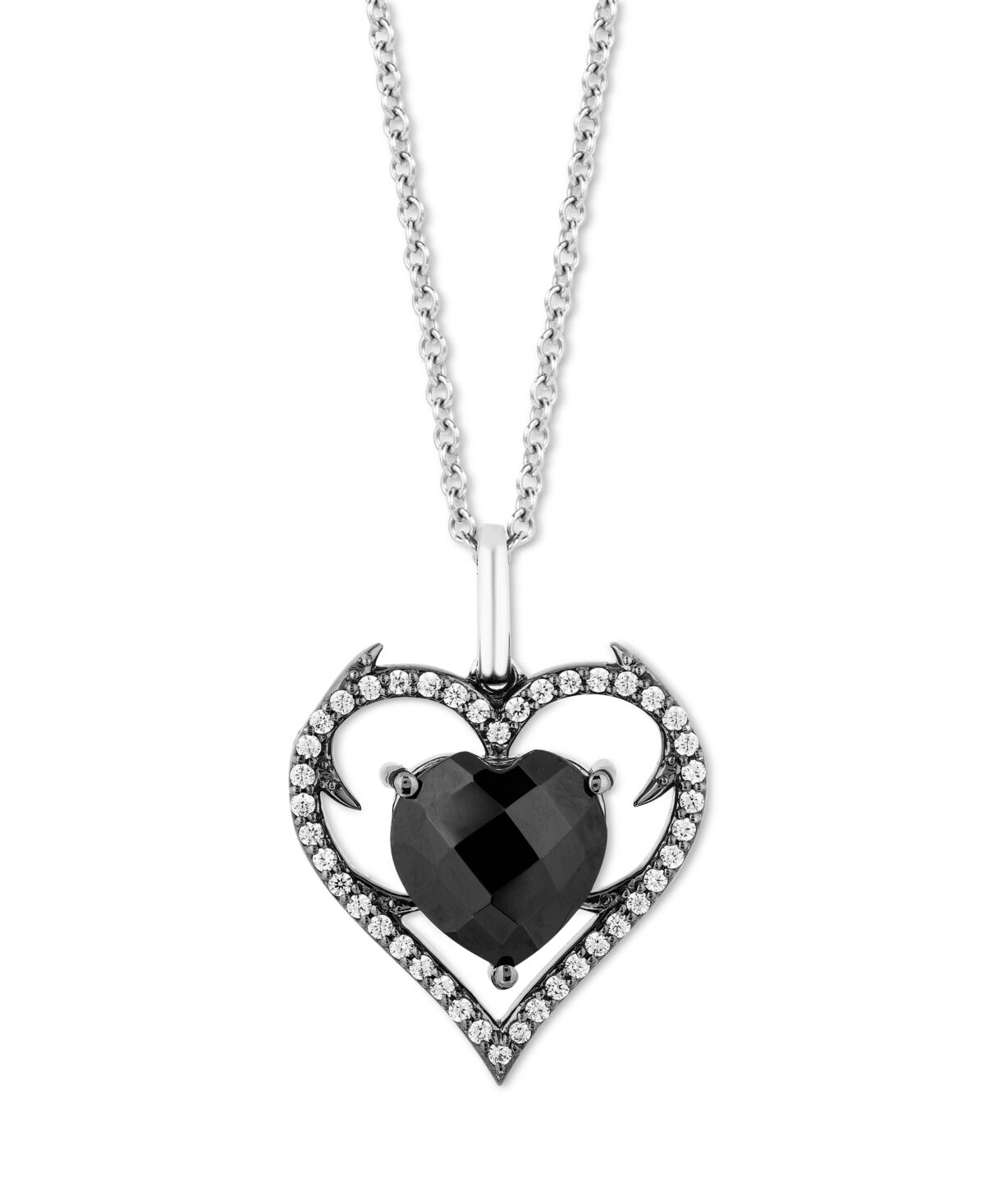 Disney Enchanted Disney Fine Jewelry Onyx & Diamond (1/6 ct. t.w.) Maleficent Heart Pendant Necklace in Black Rhodium-Plated Sterling Silver, 16