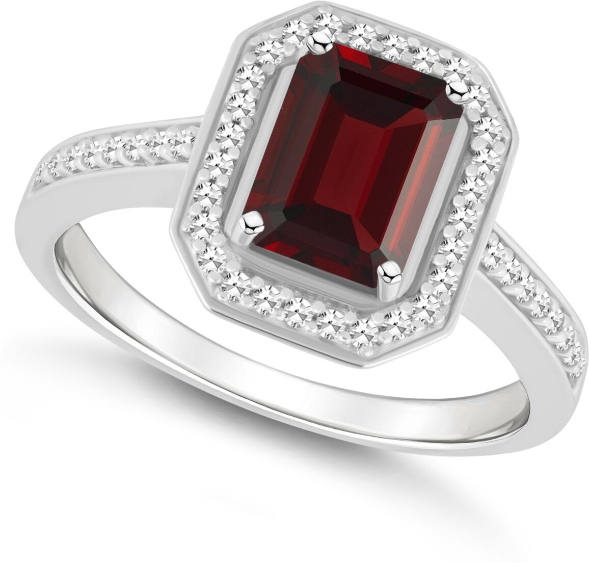 Macy's Garnet (1-9/10 ct. t.w.) and Diamond (1/5 ct. t.w.) Halo Ring in Sterling Silver - Garnet