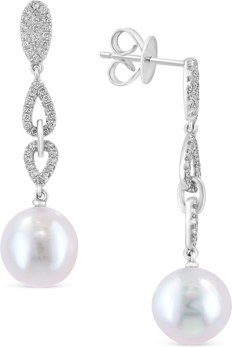 Effy Collection Effy Freshwater Pearl (9-1/2mm) & Diamond (1/3 ct. t.w.) Drop Earrings in 14k White Gold - K White Gold