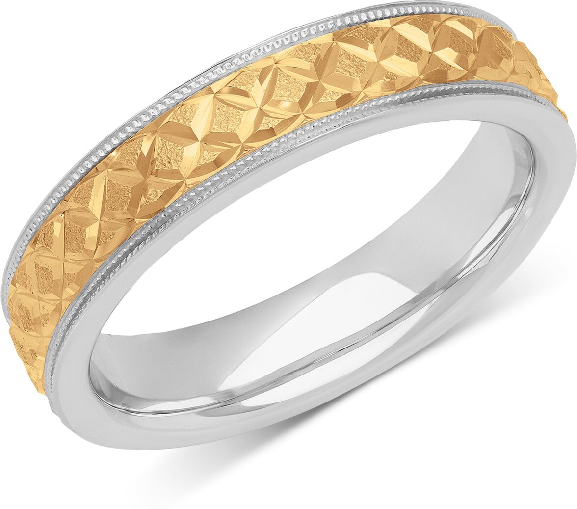 Macy's Men's Quilt Carved Two-Tone Wedding Band in Sterling Silver & 18k Gold-Plate - Two-Tone