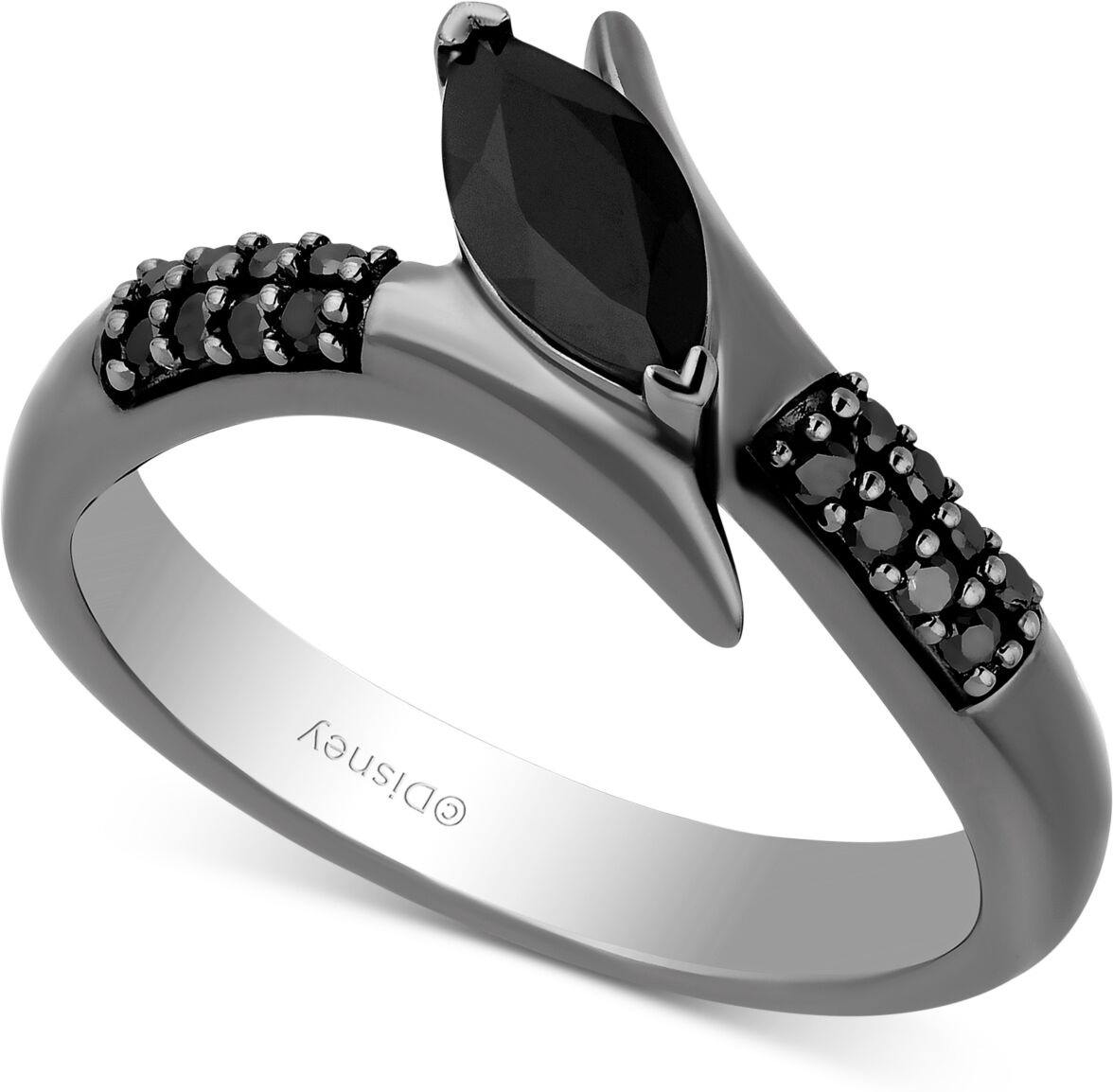 Disney Enchanted Disney Fine Jewelry Onyx & Black Diamond (1/8 ct. t.w.) Maleficent Ring in Black Rhodium-Plated Sterling Silver - Sterling Silver