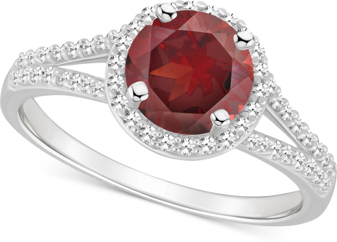 Macy's Amethyst (1-1/4 ct. t.w.) & Diamond (1/4 ct. t.w.) Halo Split Shank Ring in Sterling Silver (Also in Citrine, Garnet, Peridot, & Blue Topaz) - GARNET