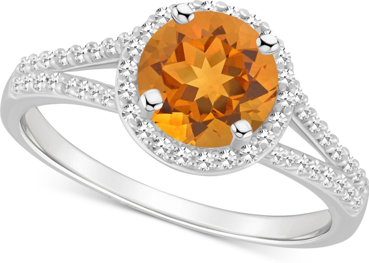 Macy's Amethyst (1-1/4 ct. t.w.) & Diamond (1/4 ct. t.w.) Halo Split Shank Ring in Sterling Silver (Also in Citrine, Garnet, Peridot, & Blue Topaz) - CITRINE