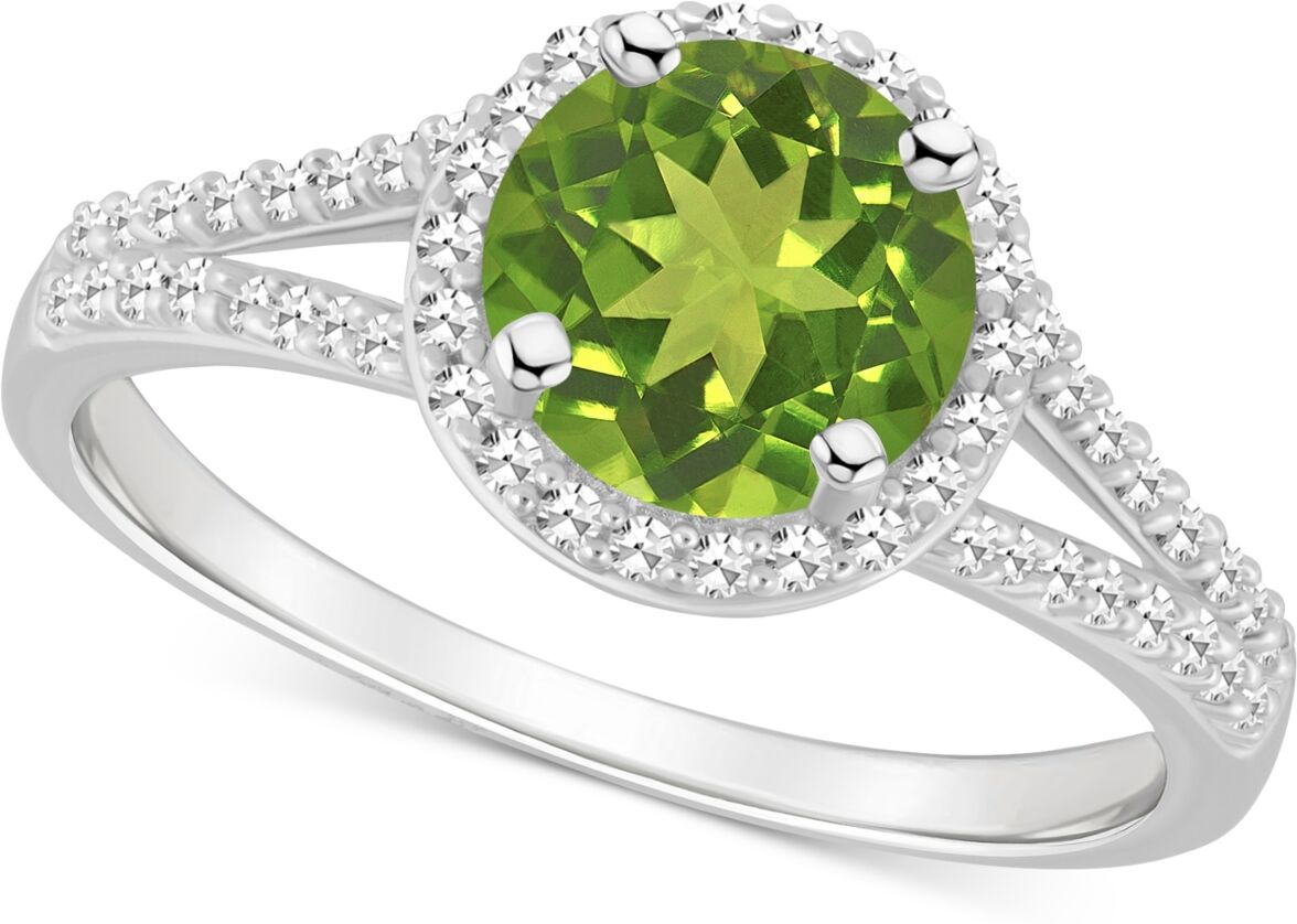 Macy's Amethyst (1-1/4 ct. t.w.) & Diamond (1/4 ct. t.w.) Halo Split Shank Ring in Sterling Silver (Also in Citrine, Garnet, Peridot, & Blue Topaz) - PERIDOT