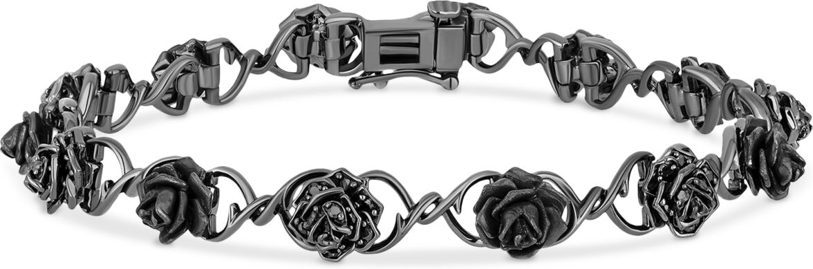 Disney Enchanted Disney Fine Jewelry Black Diamond Maleficent Flower Bracelet (1/2 ct. t.w.) in Black Rhodium-Plated Sterling Silver - Sterling Sliver