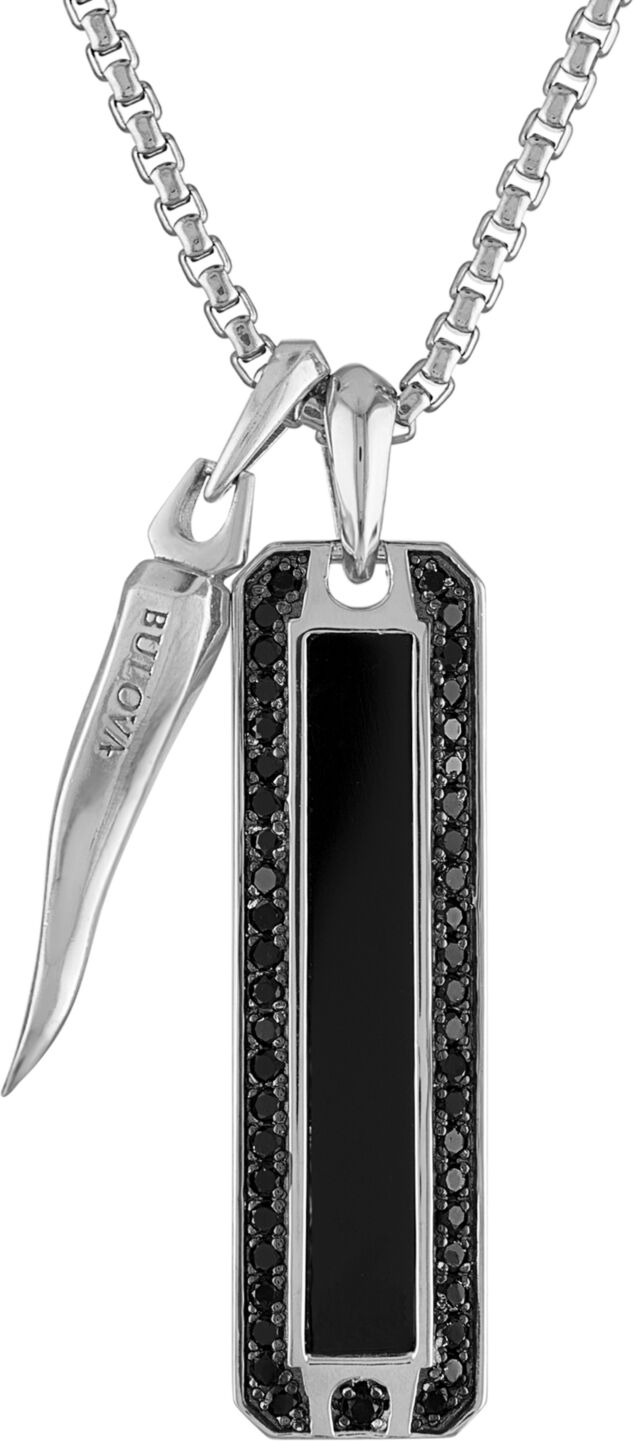 Bulova Men's Icon Black Onyx & Black Diamond (3/4 ct. t.w.) Pendant Necklace in Sterling Silver, 24