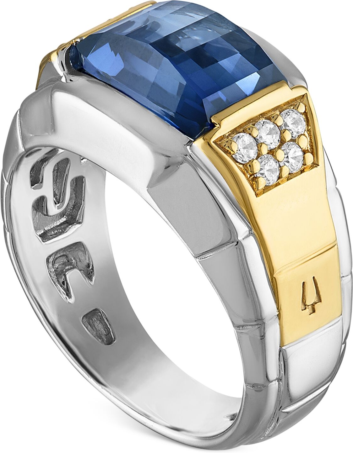 Bulova Men's Classic Lab Created Sapphire & Diamond (1/4 ct. t.w.) Ring in 14k Gold-Plated Sterling Silver - Na